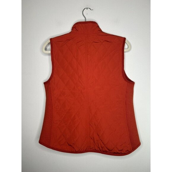 Talbots Woman Quilted Vest Red Orange Pockets Casual Full Zip Size Medium - Picture 5 of 9